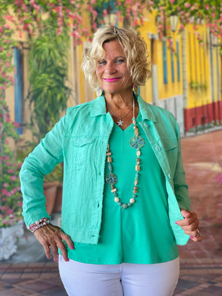 KEY WEST MINT LINEN JACKET - Cathys Place