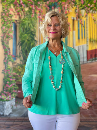 KEY WEST MINT LINEN JACKET - Cathys Place