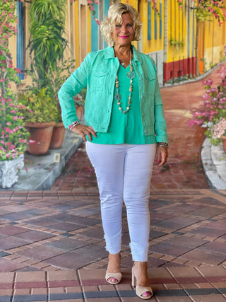 KEY WEST MINT LINEN JACKET - Cathys Place