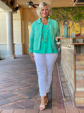 KEY WEST MINT LINEN JACKET - Cathys Place