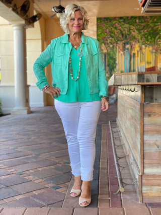 KEY WEST MINT LINEN JACKET - Cathys Place