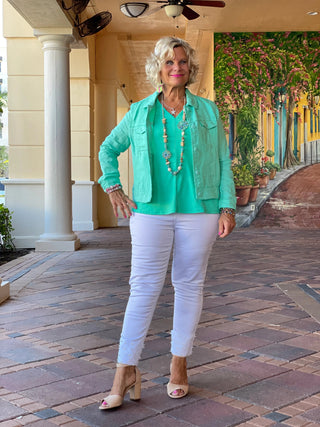 KEY WEST MINT LINEN JACKET - Cathys Place