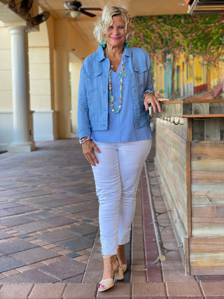 KEY WEST NEW BLUE LINEN JACKET - Cathys Place