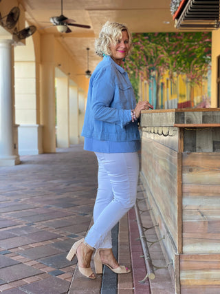 KEY WEST NEW BLUE LINEN JACKET - Cathys Place
