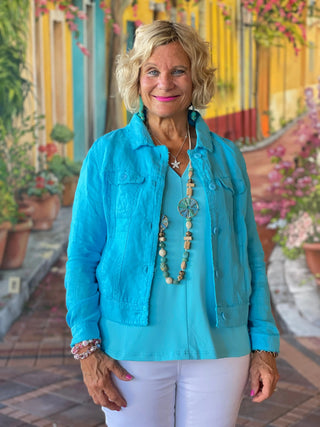 KEY WEST NEW AQUA LINEN JACKET - Cathys Place
