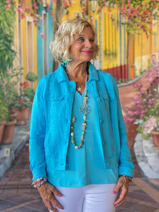 KEY WEST NEW AQUA LINEN JACKET - Cathys Place
