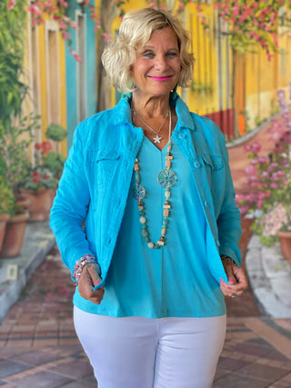 KEY WEST NEW AQUA LINEN JACKET - Cathys Place