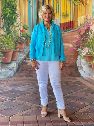 KEY WEST NEW AQUA LINEN JACKET - Cathys Place
