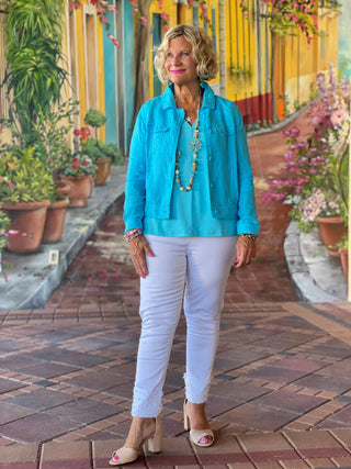KEY WEST NEW AQUA LINEN JACKET - Cathys Place