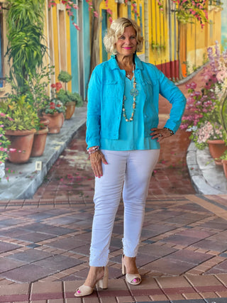 KEY WEST NEW AQUA LINEN JACKET - Cathys Place