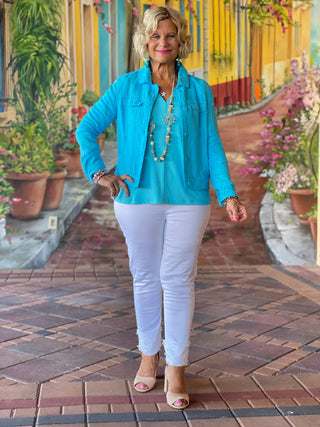 KEY WEST NEW AQUA LINEN JACKET - Cathys Place