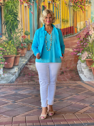 KEY WEST NEW AQUA LINEN JACKET - Cathys Place
