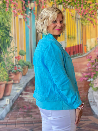 KEY WEST NEW AQUA LINEN JACKET - Cathys Place
