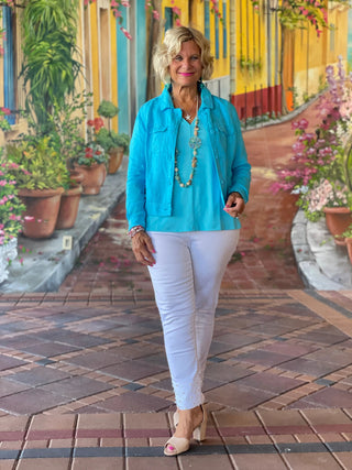 KEY WEST NEW AQUA LINEN JACKET - Cathys Place