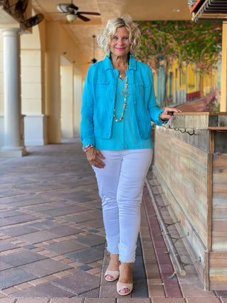 KEY WEST NEW AQUA LINEN JACKET - Cathys Place