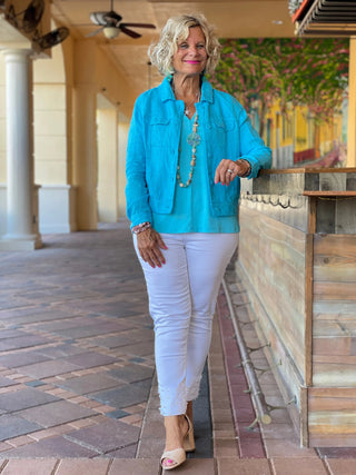 KEY WEST NEW AQUA LINEN JACKET - Cathys Place