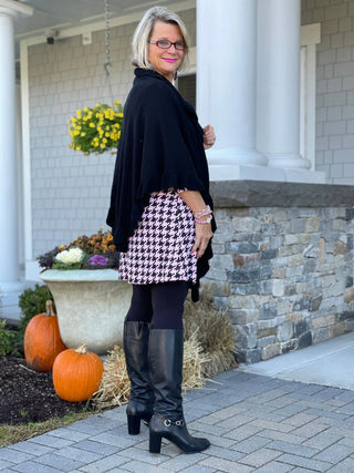 PINK HOUNDSTOOTH RUFFLE NECK DRESS - Cathys Place