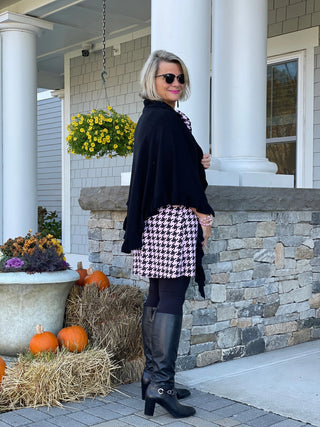 PINK HOUNDSTOOTH RUFFLE NECK DRESS - Cathys Place