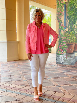 KEY WEST CORAL LINEN JACKET - Cathys Place