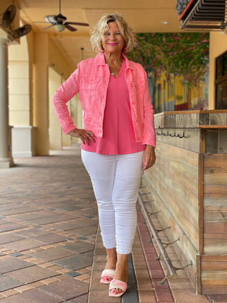 KEY WEST CORAL LINEN JACKET - Cathys Place