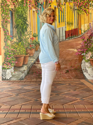 POWDERED BLUE ZIPPER TOP - Cathys Place