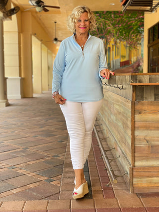 POWDERED BLUE ZIPPER TOP - Cathys Place