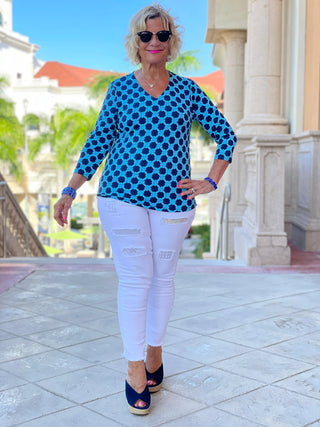 SEASIDE BLUE V NECK TOP LULU-B