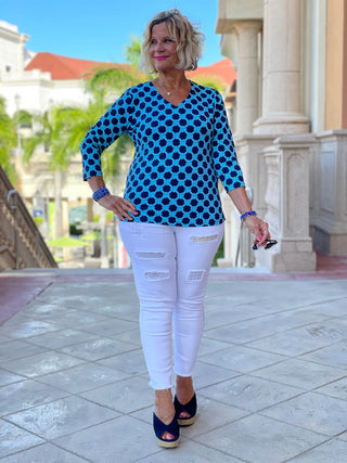 SEASIDE BLUE V NECK TOP LULU-B