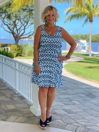 MELINA BLUE LAYERED RUFFLE DRESS - Cathys Place