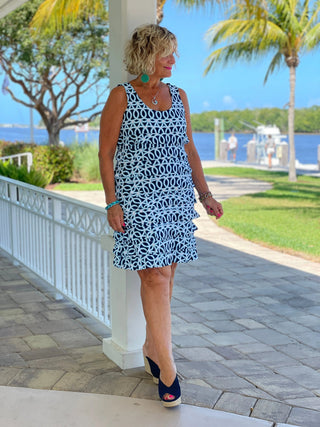 MELINA BLUE LAYERED RUFFLE DRESS - Cathys Place