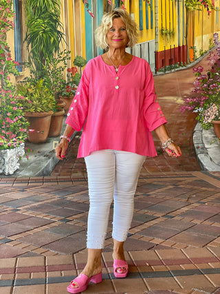 PINK WAFFLE 3 BUTTON TOP - Cathys Place