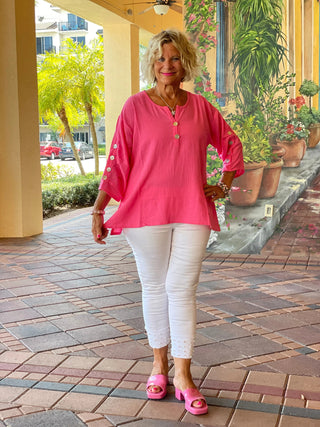 PINK WAFFLE 3 BUTTON TOP - Cathys Place