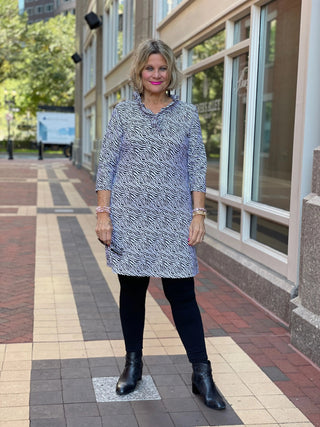 BLACK AND WHITE ZEBRA RUFFLE DRESS - Cathys Place