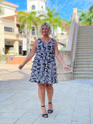 NAUTICAL LANE LAYERED RUFFLE DRESS - Cathys Place