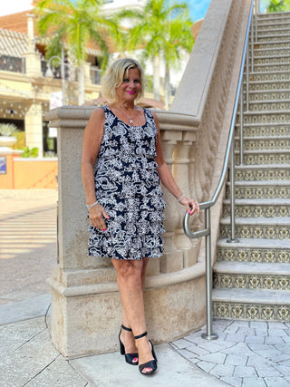 NAUTICAL LANE LAYERED RUFFLE DRESS - Cathys Place