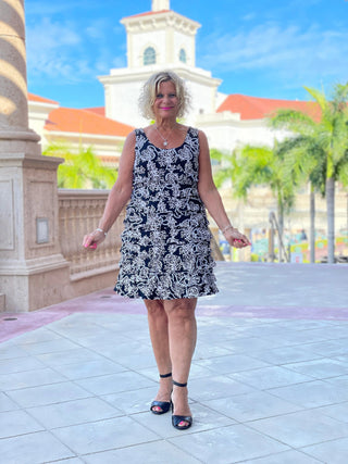 NAUTICAL LANE LAYERED RUFFLE DRESS - Cathys Place