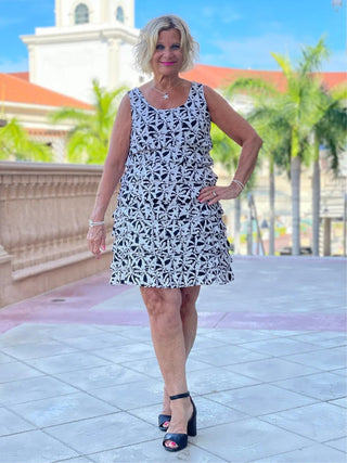 BLACK AND BEIGE LAYERED RUFFLE DRESS - Cathys Place