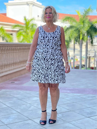 BLACK AND BEIGE LAYERED RUFFLE DRESS - Cathys Place