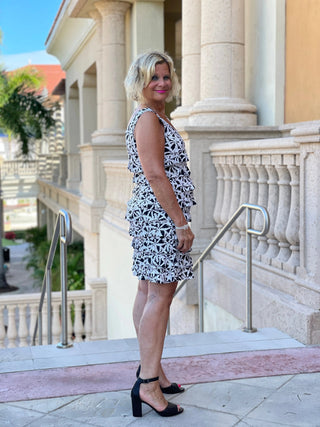 BLACK AND BEIGE LAYERED RUFFLE DRESS - Cathys Place
