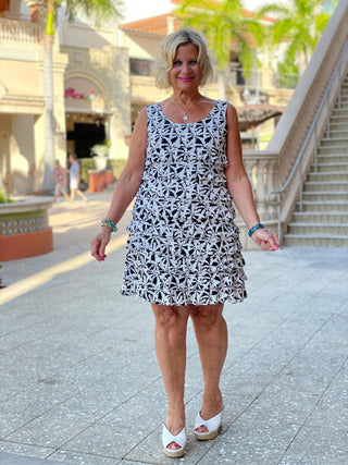 BLACK AND BEIGE LAYERED RUFFLE DRESS - Cathys Place