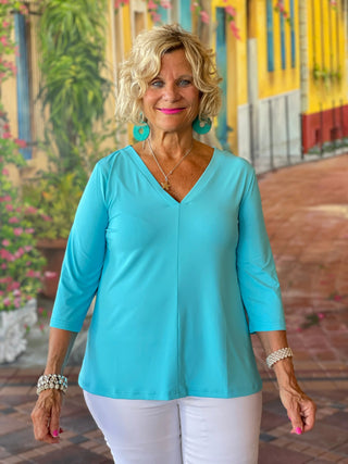 TAILORED AQUA SLEEVE V TOP - Cathys Place