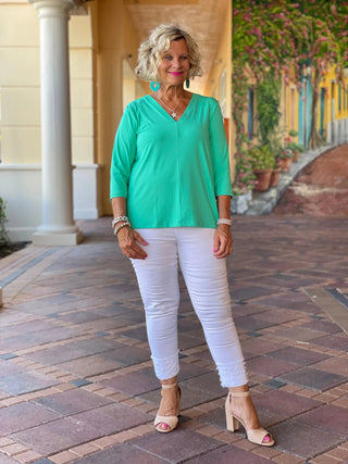 TAILORED SLEEVE MINT V TOP - Cathys Place