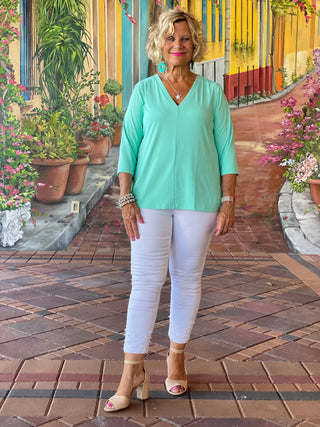 TAILORED ICE BLUE SLEEVE V TOP - Cathys Place