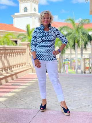 MELINA BLUE 3/25 RUFFLE TOP LULU-B