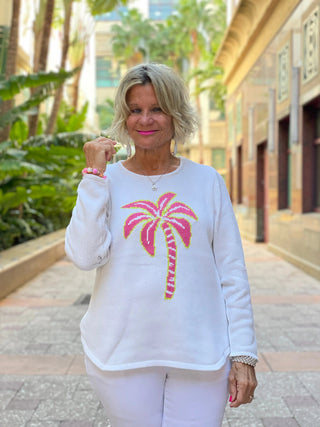 WHITE PALM TREE SWEATER LULU-B