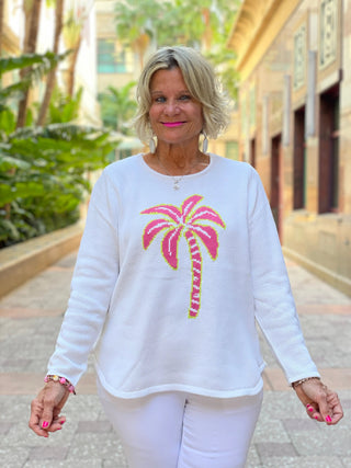 WHITE PALM TREE SWEATER LULU-B