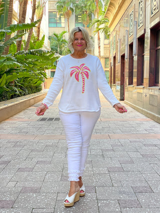 WHITE PALM TREE SWEATER LULU-B
