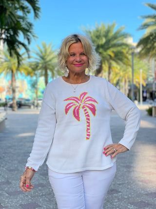 WHITE PALM TREE SWEATER LULU-B