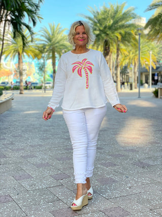 WHITE PALM TREE SWEATER LULU-B