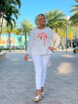 WHITE PALM TREE SWEATER LULU-B
